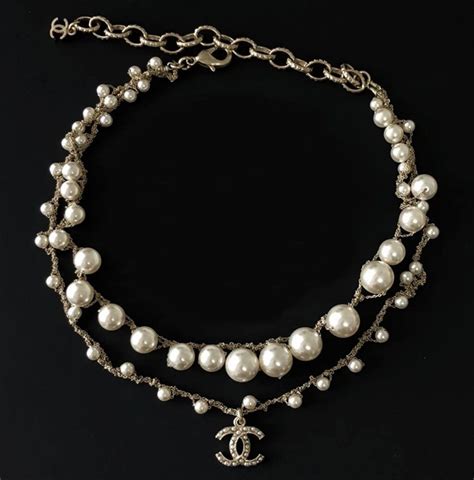 chanel swarovski necklace|chanel pearl necklace.